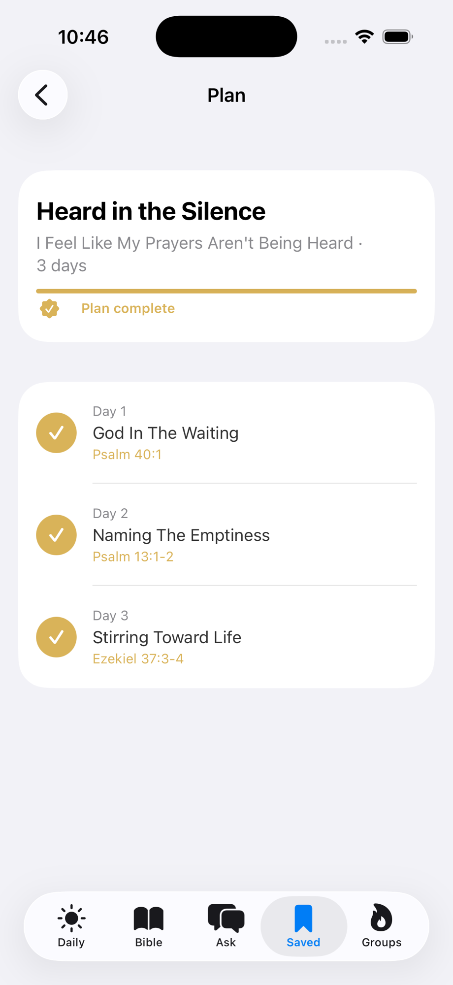 Devotional Plan showing a multi-day study with daily verses