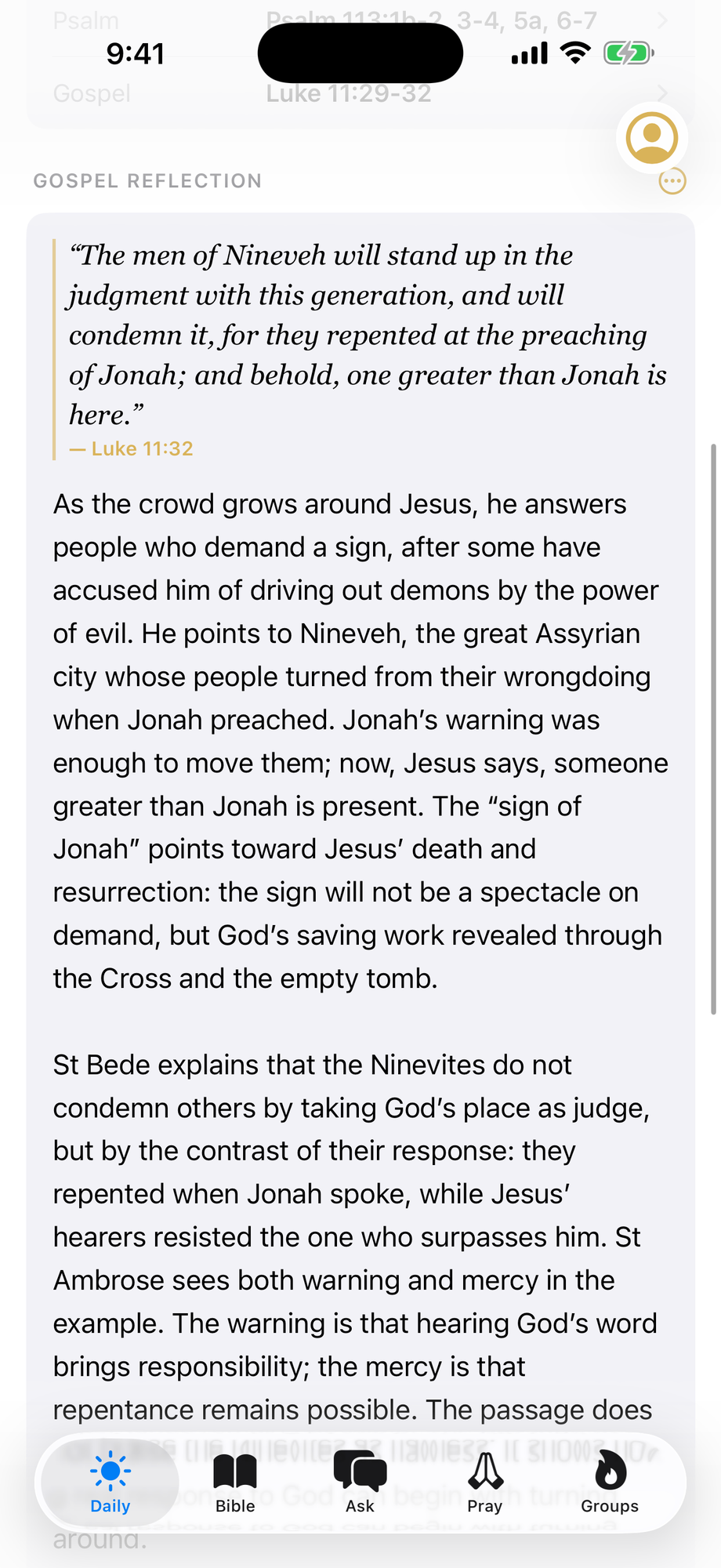 The daily Gospel Reflection