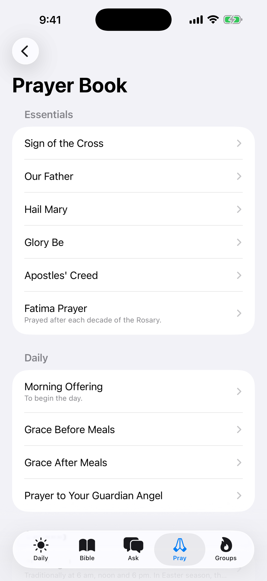 The prayer book: Sign of the Cross, Our Father, Hail Mary and more